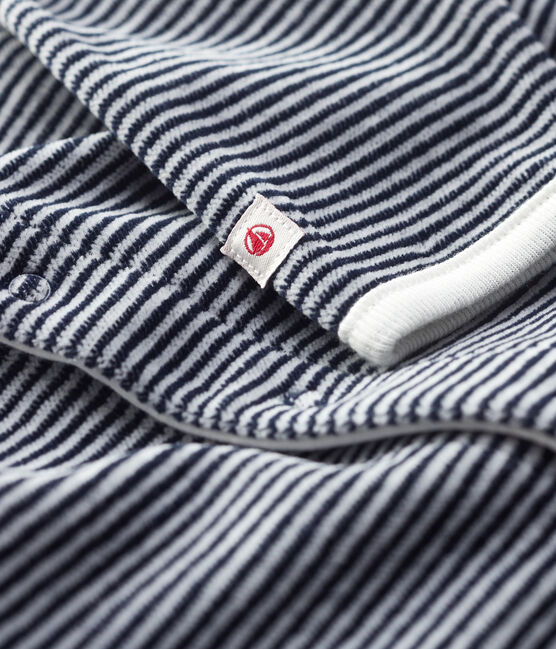 Pelele marinero de terciopelo de algodón orgánico para bebé azul SMOKING/blanco MARSHMALLOW
